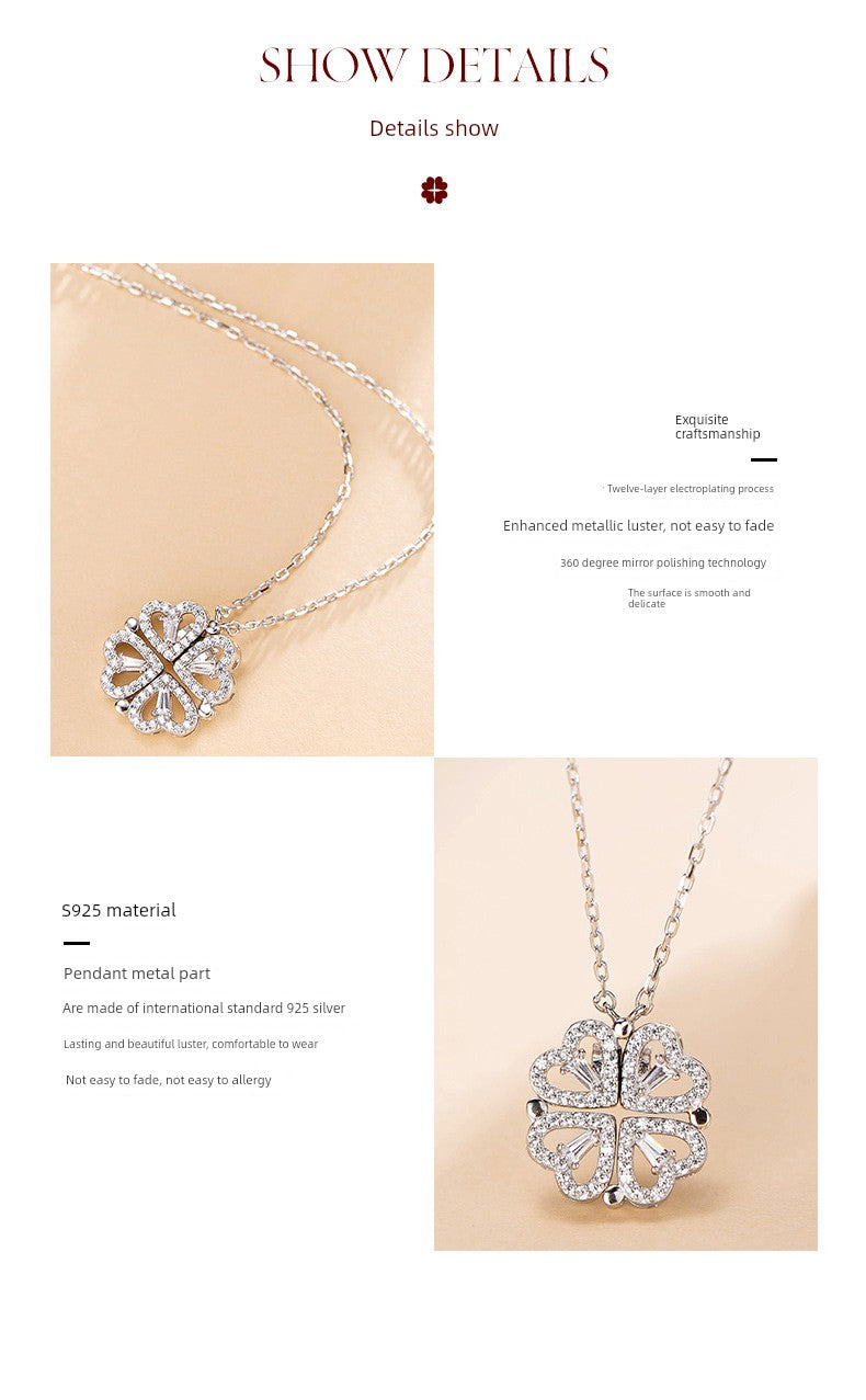 Four-Leaf Clover Foldable Sterling Silver Clavicle Chain Chinese Valentine's Day Gift
