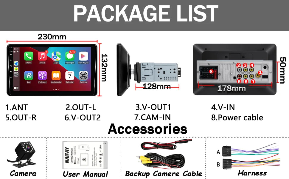 New 9 Inch Car Stereo HD Touch Screen Single Din Car Radio Support Carplay Android Auto With Bluetooth Backup Camera Navigation