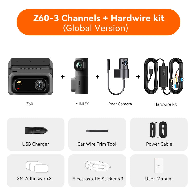 DDPAI Z60 4K+2K+1080P Dashcam Support Rear and Interior with GPS 5GHz WiFi  ADAS NightVIS 2.0 Dash Camera 24H Parking Monitor