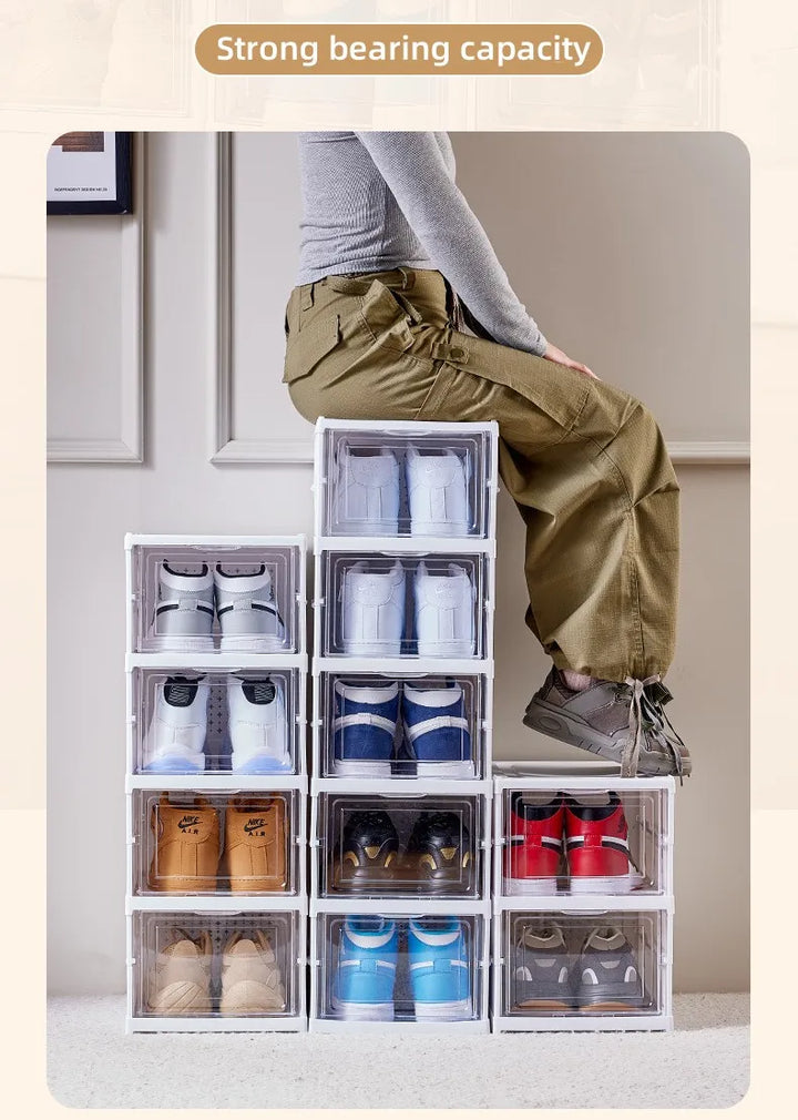 Shoes Storage Box Foldable Transparent Sneaker Shoe Organizers Cabinet Stackable Dustproof High-top Cabinet Shoe Rack Shelf