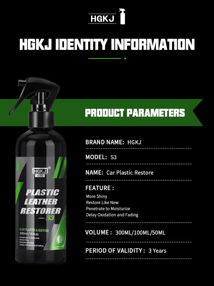 300ML Car Interior Plastic Restorer HGKJ S3 Liquid Leather Seat Spray Restoration Coat Wax Car Care Product Plastics Renovator