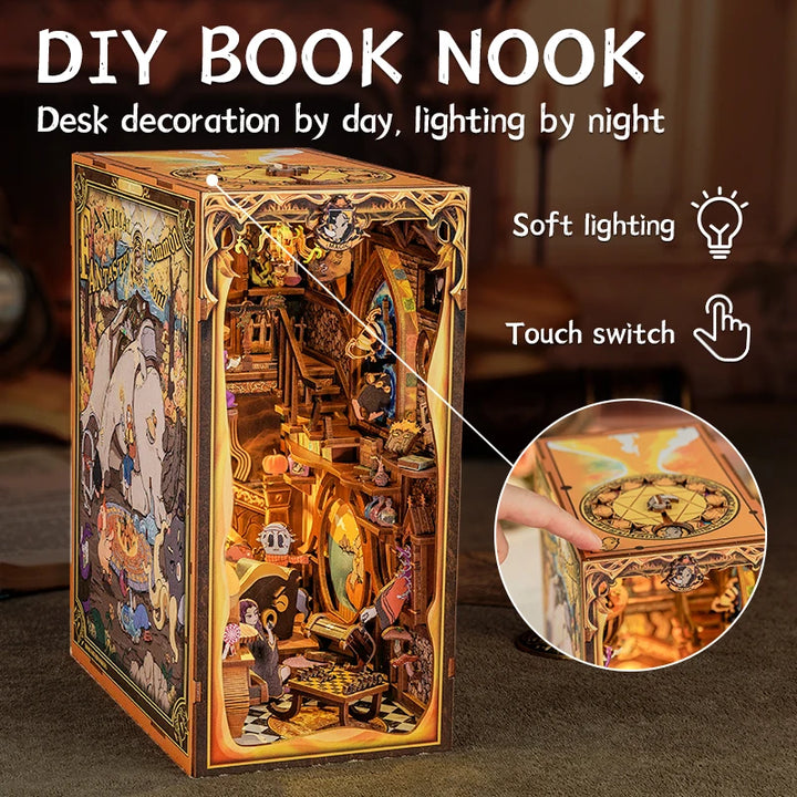 CUTEBEE Bookstore Book Nook with Light DIY Miniature Wooden Dollhouse for Decor Gift Bookshelf Insert Kit 3D Puzzle