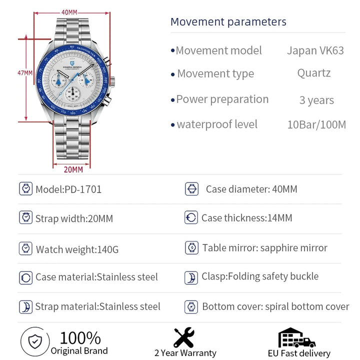 PAGANI DESIGN Watches For Men Chronograph Sapphire Luminous luxury Quartz Wristwatch Waterproof reloj deportivo hombre 2024 NEW