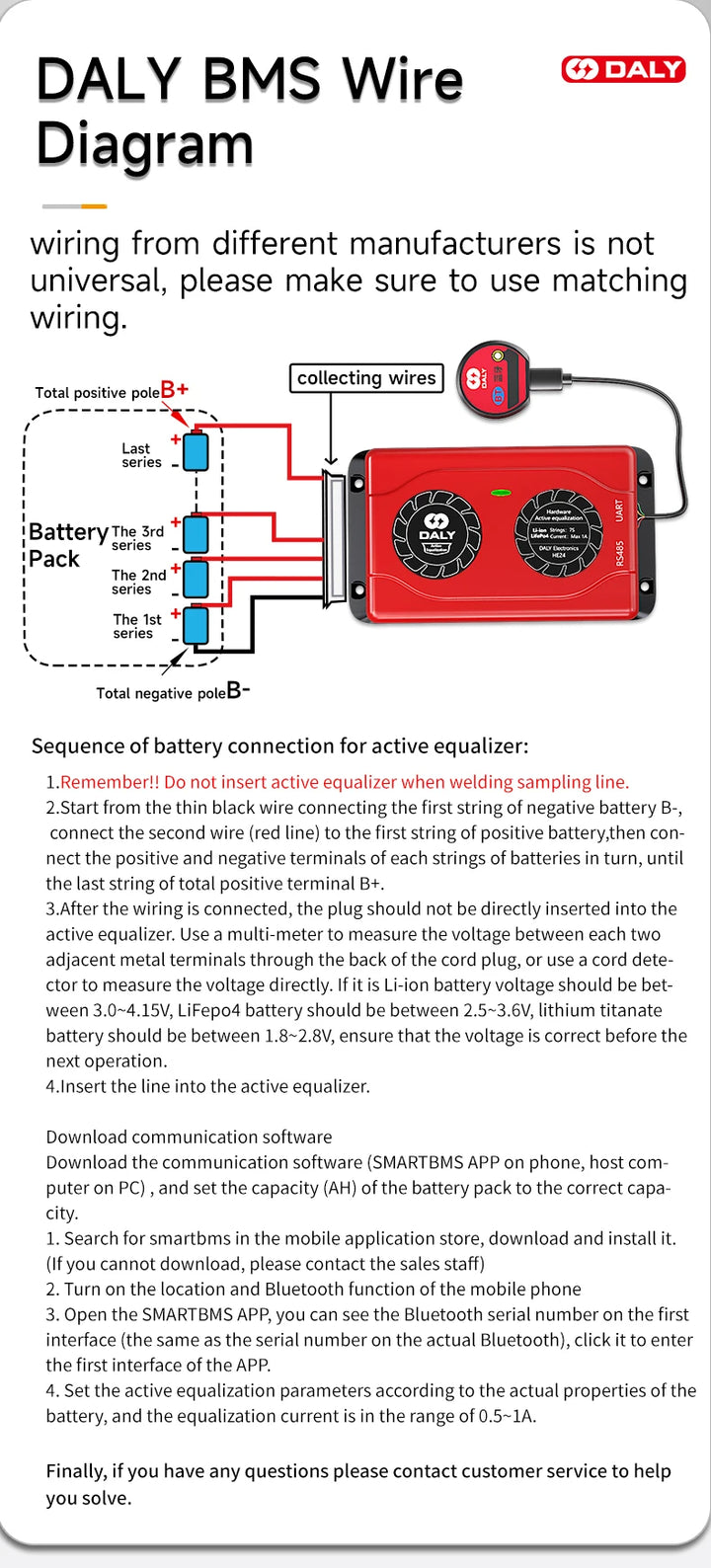 DALY Smart BMS Active Equalizer Bluetooth Balancer Equalizer 1A 4S 12V 8S 24V 16S 48V Lithium LiFePO4 Battery Ship form EU US