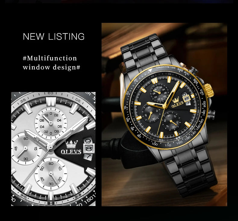 OLEVS Top Brand Men's Watches Casual Fashion Original Wristwatch Chronograph Waterproof Stainless Steel Luminous Date 2023 New