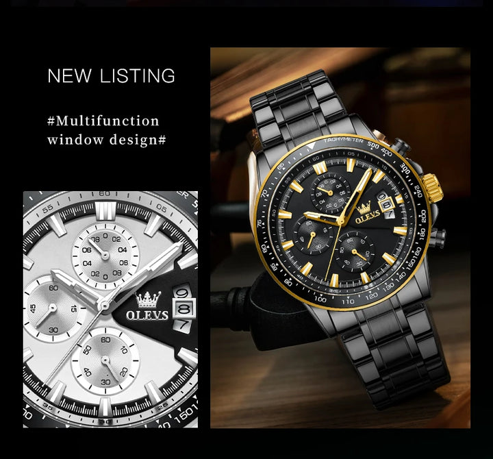 OLEVS Top Brand Men's Watches Casual Fashion Original Wristwatch Chronograph Waterproof Stainless Steel Luminous Date 2023 New