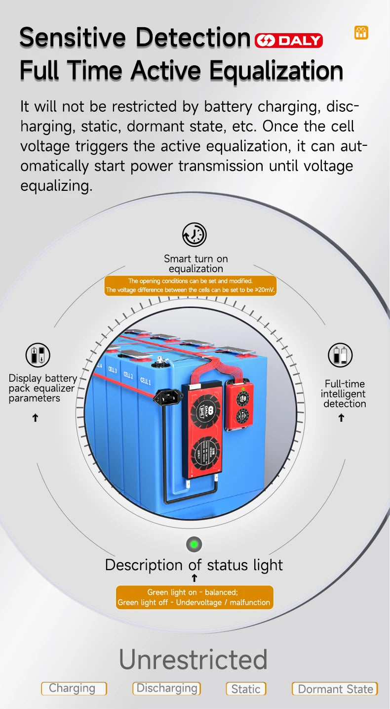 DALY Smart BMS Active Equalizer Bluetooth Balancer Equalizer 1A 4S 12V 8S 24V 16S 48V Lithium LiFePO4 Battery Ship form EU US
