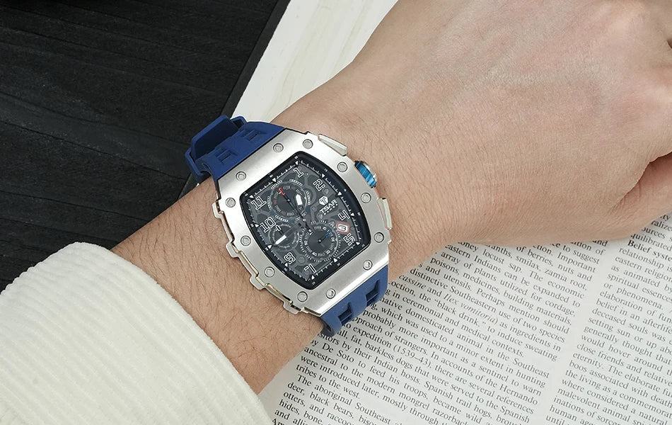 TSAR BOMBA Watch for Men Luxury Brand Tonneau Design Waterproof Clock Stainless Steel Wristwatch Fashion Rectangle Mens Watch