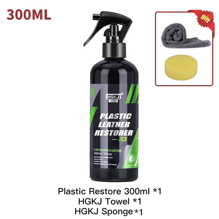 300ML Car Interior Plastic Restorer HGKJ S3 Liquid Leather Seat Spray Restoration Coat Wax Car Care Product Plastics Renovator