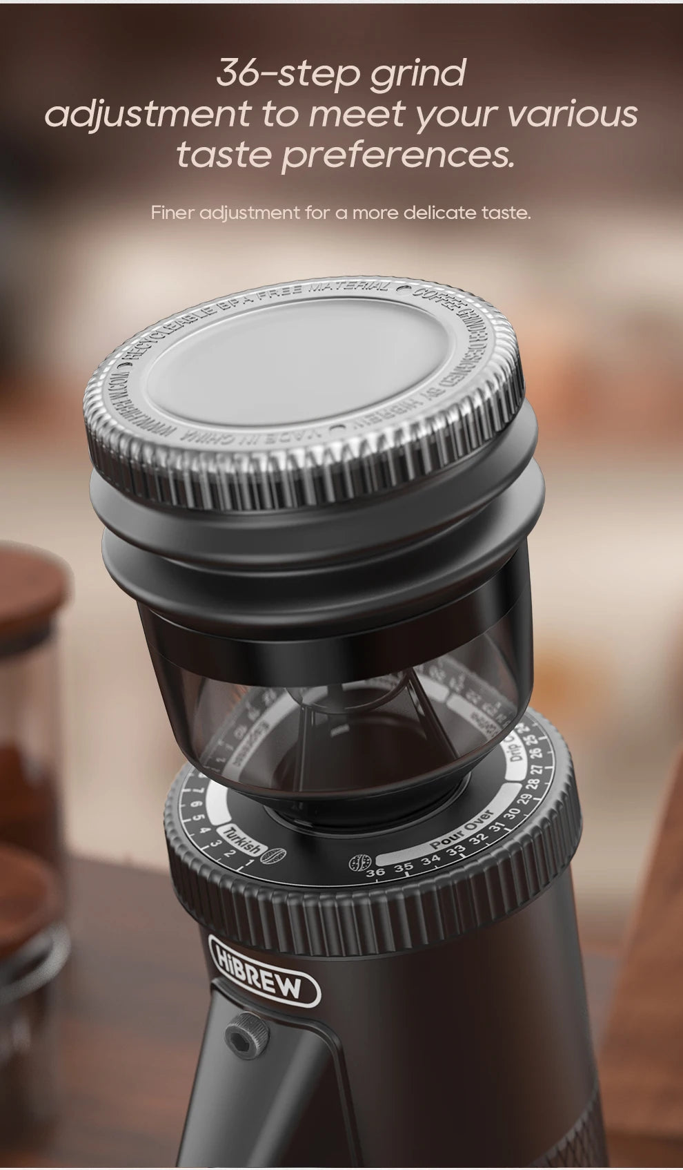 HiBREW G5 48mm Conical Burr Electric Coffee Grinder Compact Portable Coffee Bean Mill Kitchen for Espresso Turkish Coffee