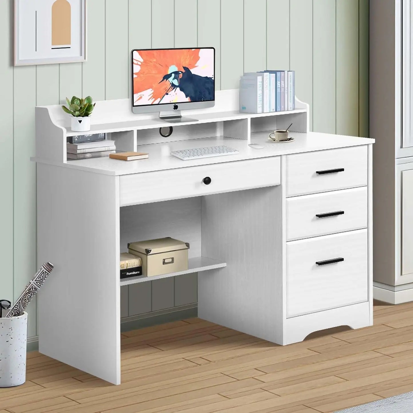 White Office Desk with 4 Drawers