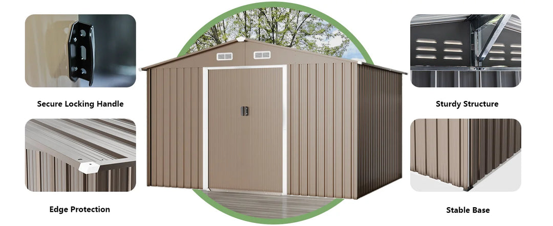 10 x 8 FT Outdoor Storage Shed, Waterproof, Lockable Door Metal Tool Sheds w/Sliding Door and Air Vents, Metal Storage Shed