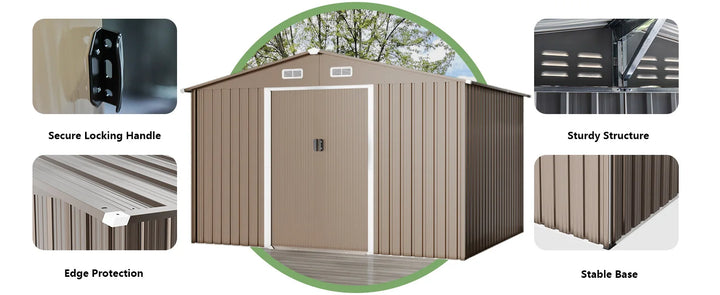10 x 8 FT Outdoor Storage Shed, Waterproof, Lockable Door Metal Tool Sheds w/Sliding Door and Air Vents, Metal Storage Shed