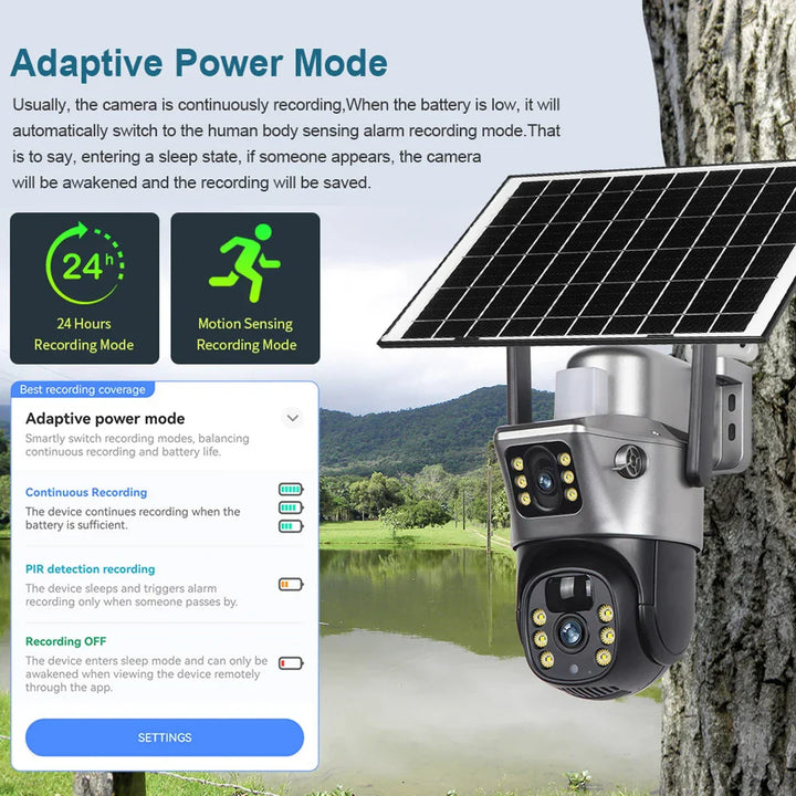 4G Sim Card Solar Camera Dual Lens Outdoor 8MP 4K Low Power Battery IP Camera PIR Night Vision V380 Pro CCTV Security Protection