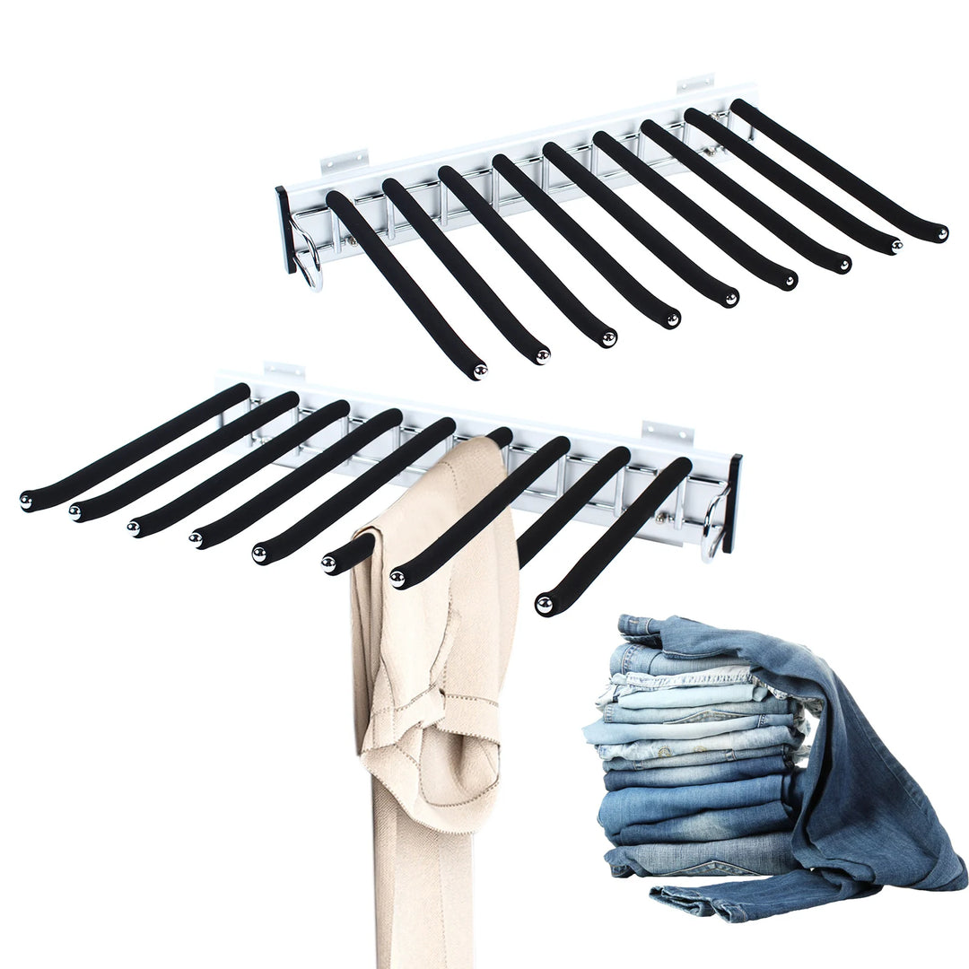 Pull Out Wardrobe Trouser Rack 9 Scarf Holder Hanger Rail Extendable Trousers Hanger Suitable for Wardrobe Depth 48cm