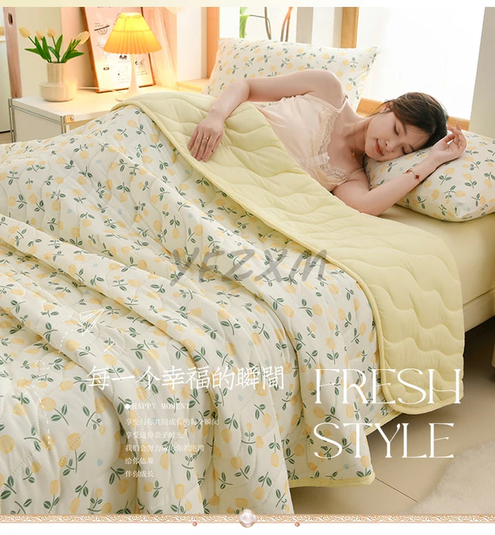 New Florals Spring Summer Blanket for Single Double Soft Skin-friendly Quilt Breathable Comfortable Air Conditioning Comforter