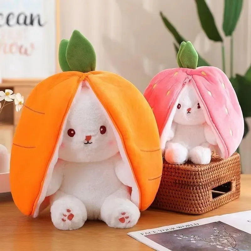 Cute Strawberry Carrot Rabbit Plush Toy Stuffed Creative Into Fruit Transform Baby Cuddly Bunny Doll 25cm for Kid Birthday Gift