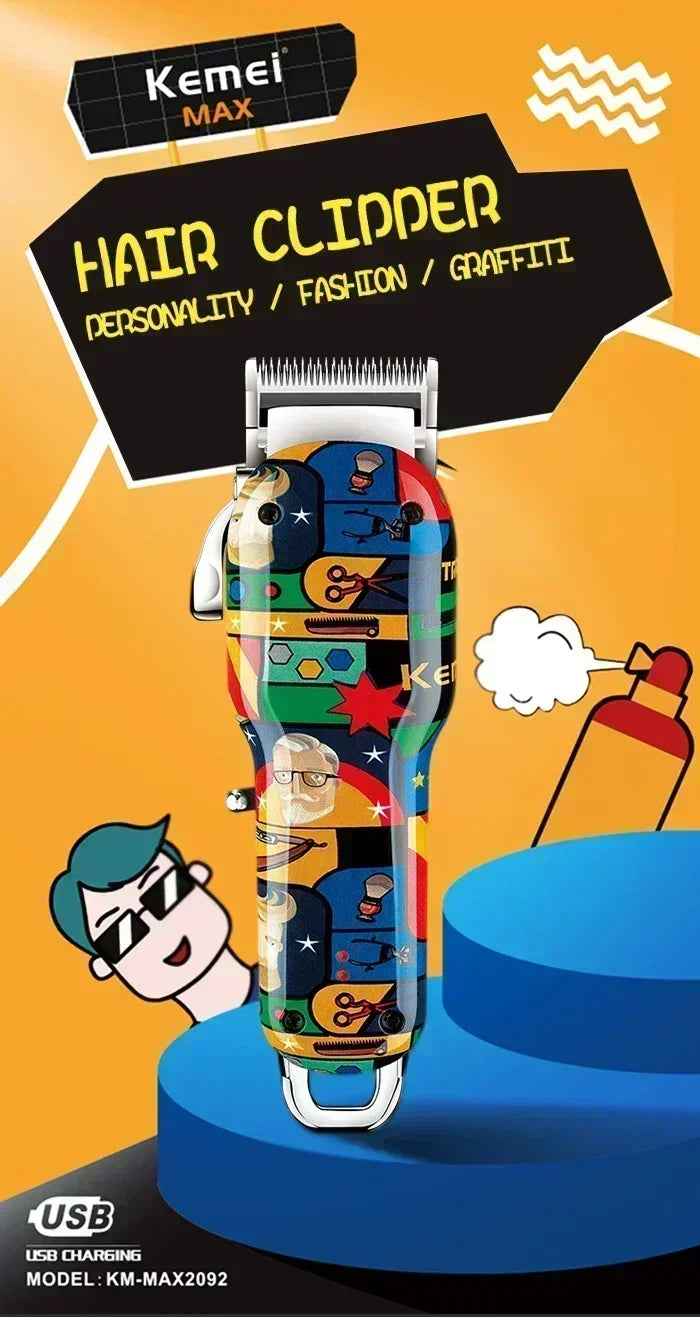 Kemei Hair Clipper Rechargeable Graffiti Pattern Electric Professional Barber Trimmer Man Shaver KM-MAX2092 KM-MAX5090 KM-RS7098