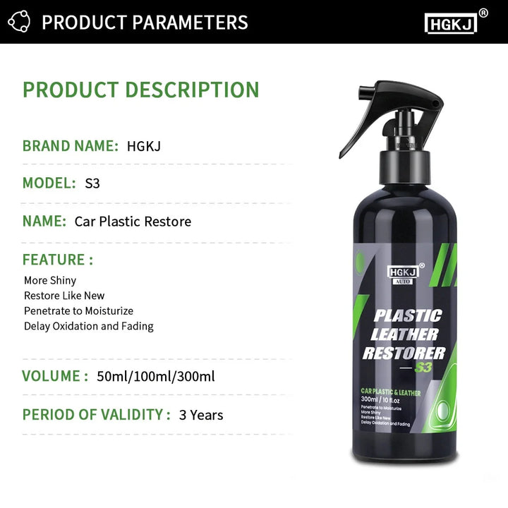 300ML Car Interior Plastic Restorer HGKJ S3 Liquid Leather Seat Spray Restoration Coat Wax Car Care Product Plastics Renovator