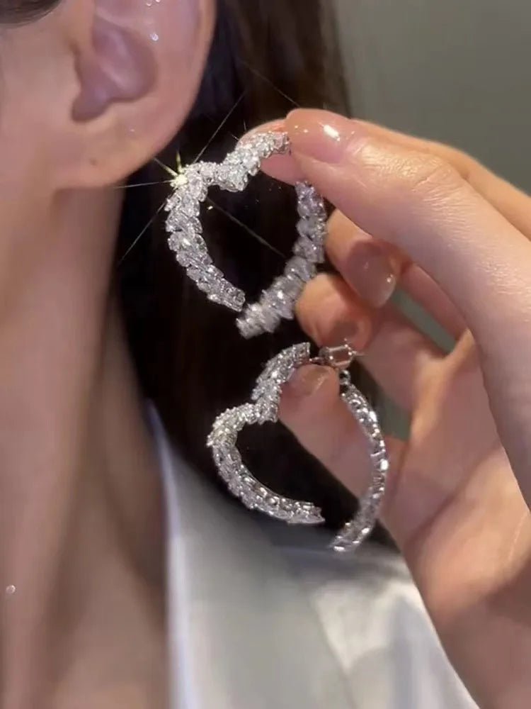 Korean Style Light Luxury Niche Design Sense Zircon Heart Wheat Ear New Trendy Temperament Earrings for Girls Jewelry