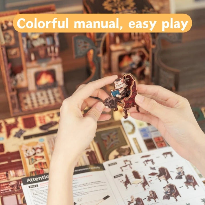 CUTEBEE Bookstore Book Nook with Light DIY Miniature Wooden Dollhouse for Decor Gift Bookshelf Insert Kit 3D Puzzle