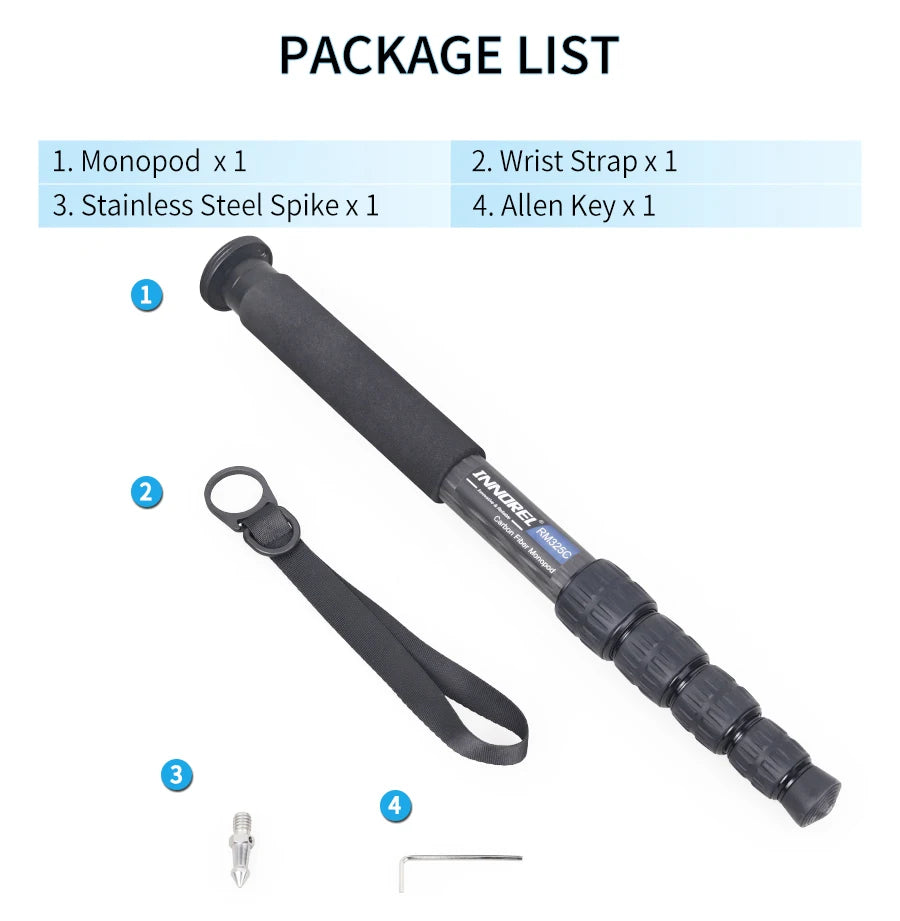 RM285C/RM325C Professional Carbon Fiber Monopod for Canon Nikon Sony DSLR Camera Video Camcorder 5-Section Photography Bracket