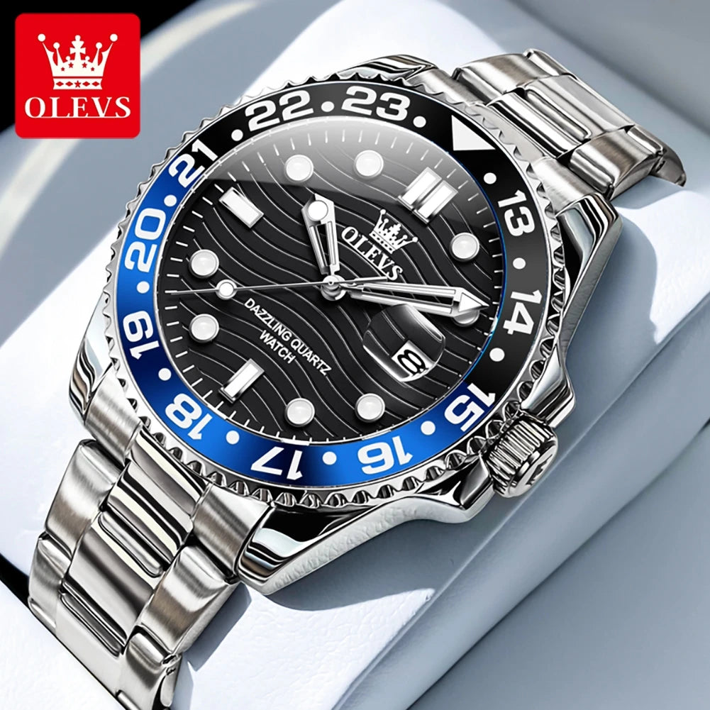 OLEVS Original Brand High Fashion Men's watch WaterproofCalendar Quartz Watch for Male Luminous Stainless Steel Authentic Watch