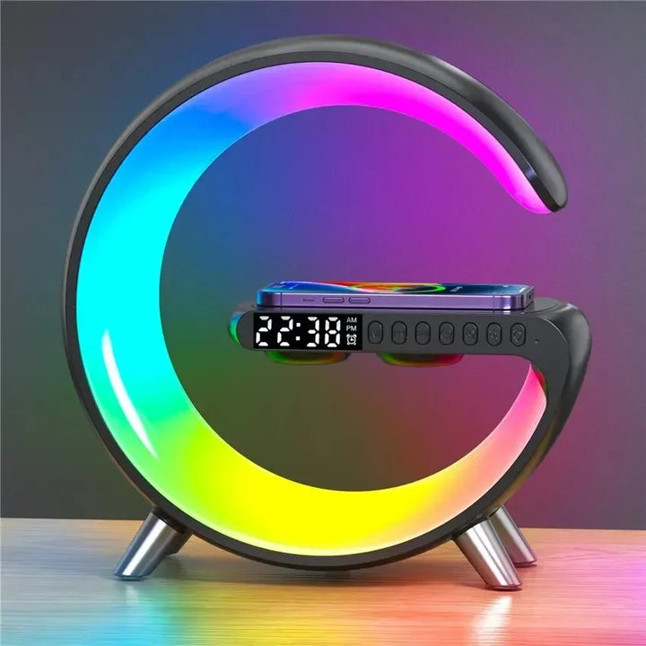 G Wireless Charger Stand Alarm Clock Bluetooth Speaker RGB Night Light Lamp Fast Charging Station Dock for iPhone Samsung Xiaomi