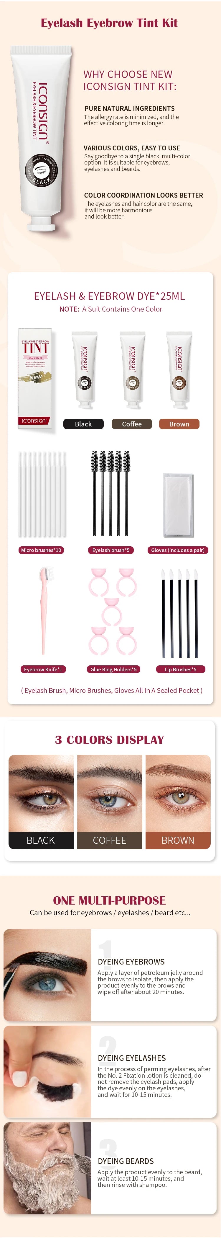 ICONSIGN Upgrade Version Lash Lift Kit and New Eyelash Eyebrow Tint Kit Eyelash Lifting Dye Eyelash Brow Beard Eye Makeup Tools