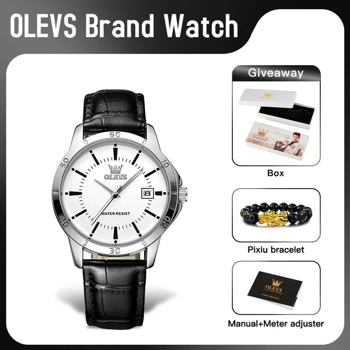 OLEVS TY716 Mens Watch Original Fashion Quartz Watch For Men Waterproof Leather Strap Calendar Daily Automatic Date Mens Gifts