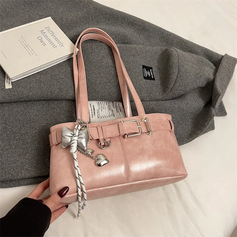 MOODS Belt Buckle Design Shoulder Satchels Bag For Women 2025 New In Luxury Designer Handbags Branded Fashion Totes With Pendant
