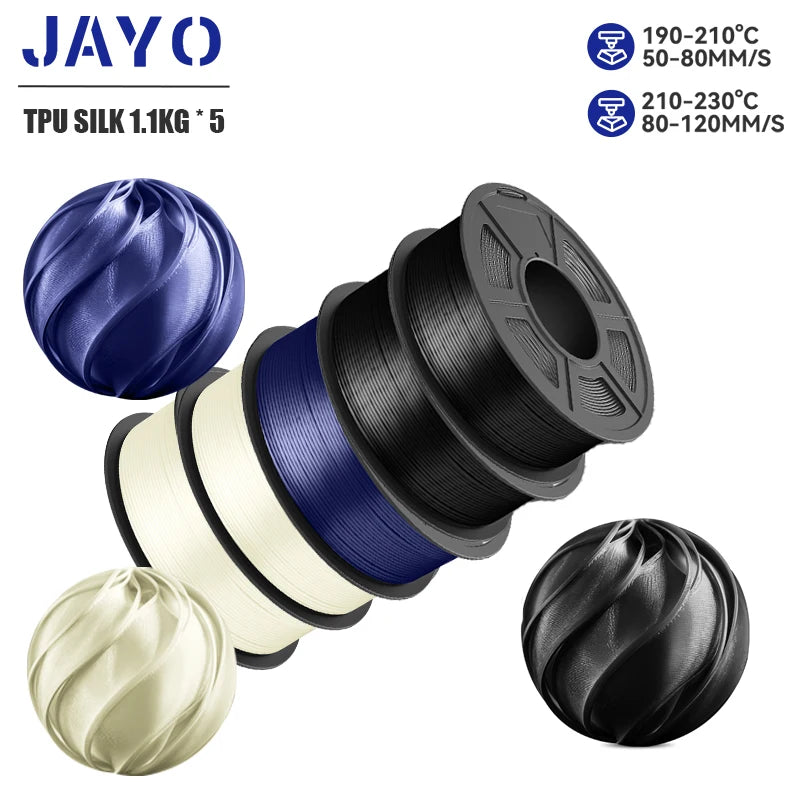 JAYO 5Rolls JAYO TPU SILK 98A 3D Filament Flexible 1.75mm+/-0.02mm 3D Printer SILK Texture Smooth High Quality New Fast Shipping