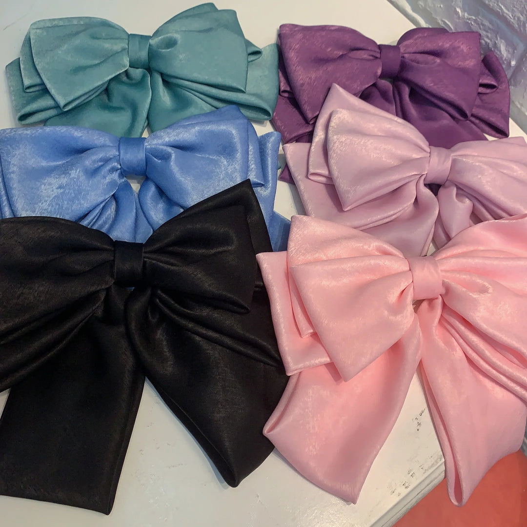Fashion Pink Big Bow Hairpin Women's Bows Hair Accessories Long Ribbon Hair Clip for Girls Sweets Four-layer Satin Chiffon Bow
