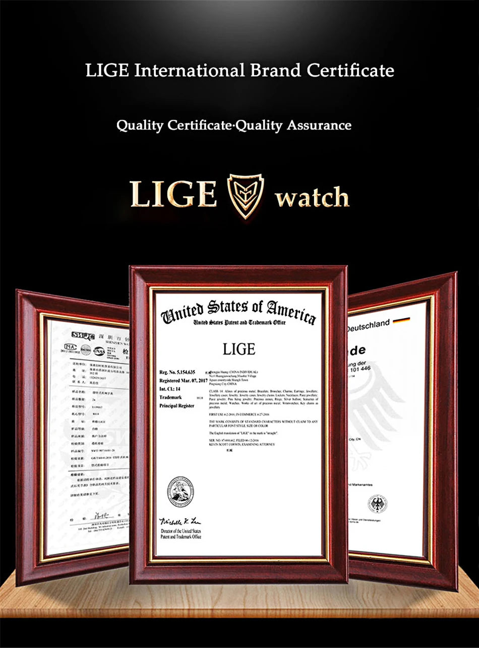LIGE Top Brand Luxury Square Quartz Watches for Men Fashion Casual Sport 50M Waterproof Man Watch Auto Date Military Chronograph