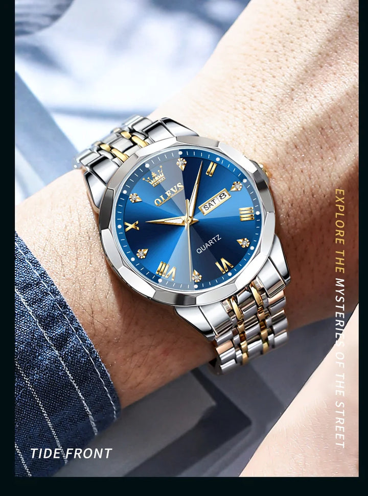 OLEVS Men's Watches Causal Fashion Original Quartz Watch for Man Waterproof Stainless Steel Luminous Date Week Trend Dress Reloj