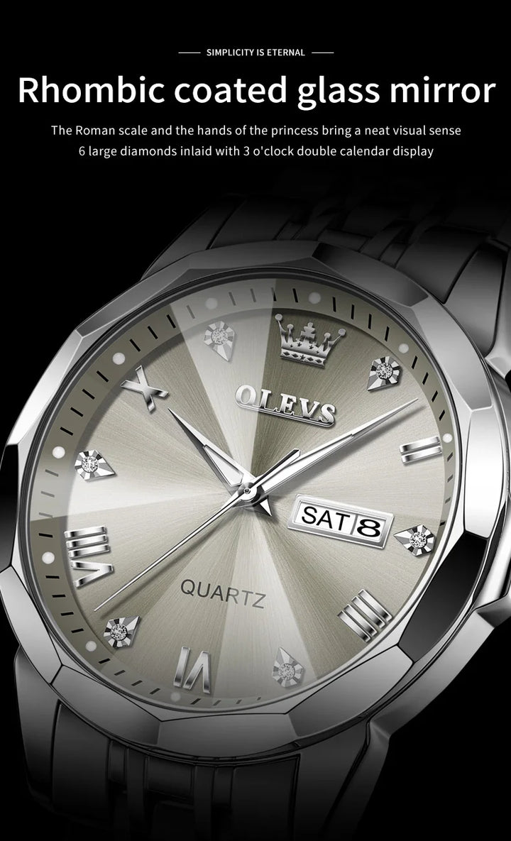 OLEVS Men's Watches Causal Fashion Original Quartz Watch for Man Waterproof Stainless Steel Luminous Date Week Trend Dress Reloj