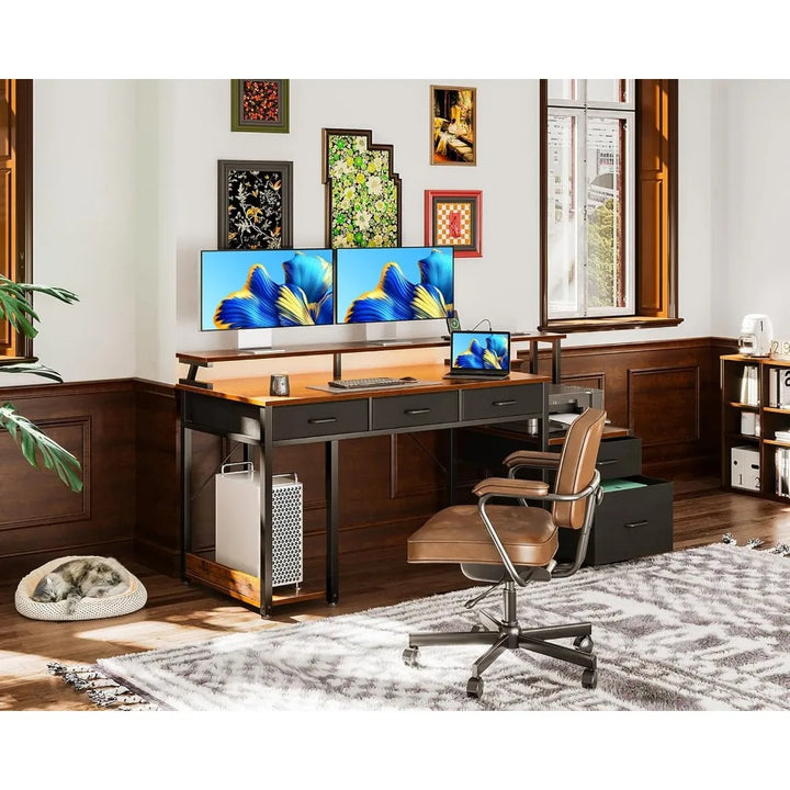 Office Desk with Drawers & LED