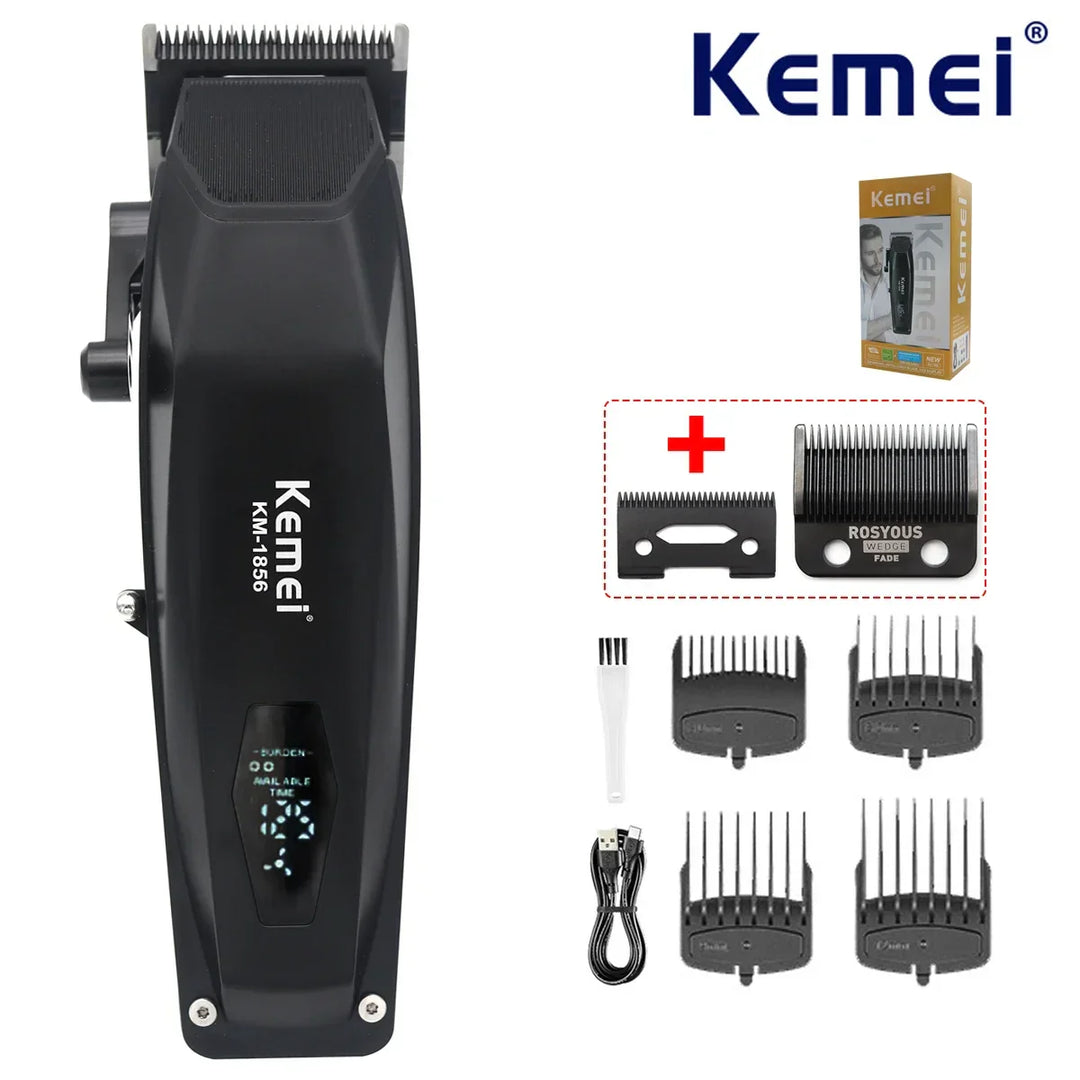 Kemei KM-1856 Men's Hair Clipper LED Display Cordless USB Interface Professional Hair Cutting Machine Hair Trimmer Haircut