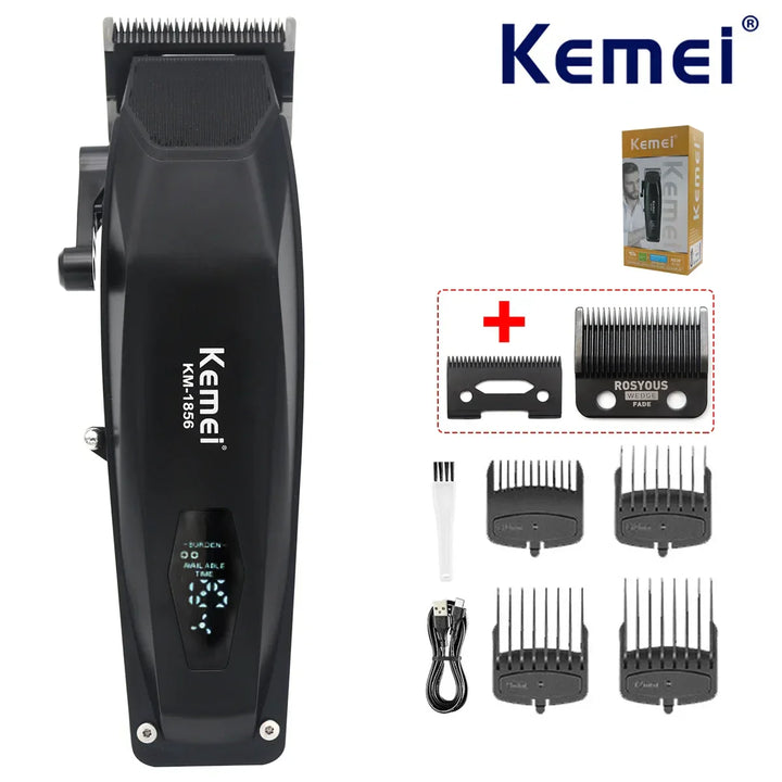 Kemei KM-1856 Men's Hair Clipper LED Display Cordless USB Interface Professional Hair Cutting Machine Hair Trimmer Haircut