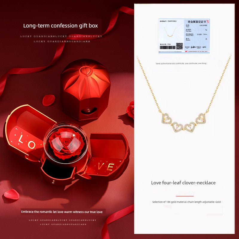 Four-Leaf Clover Foldable Sterling Silver Clavicle Chain Chinese Valentine's Day Gift