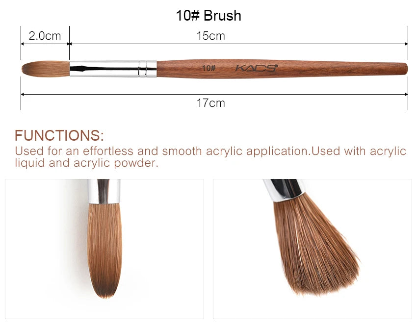 KADS Acrylic Nail Brush Crimped Kolinsky Sable UV Nail Art Gel Extension Brush Manicure Brush Flat Round Red Wood Nail Brush