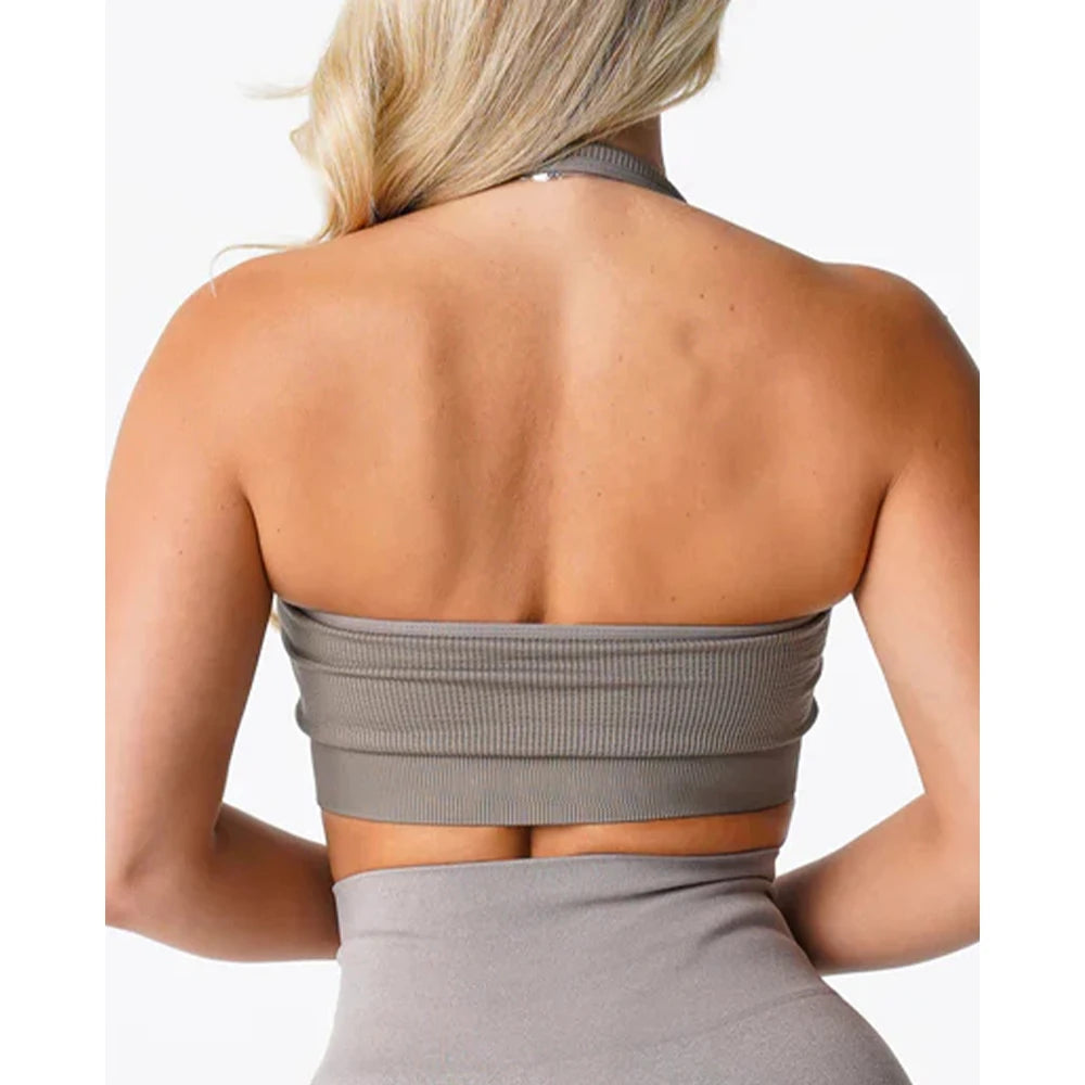 New Limitless Ribbed Seamless Halter Bra Spandex  Woman Fitness Elastic Breathable Breast Enhancement Leisure Sports Underwear