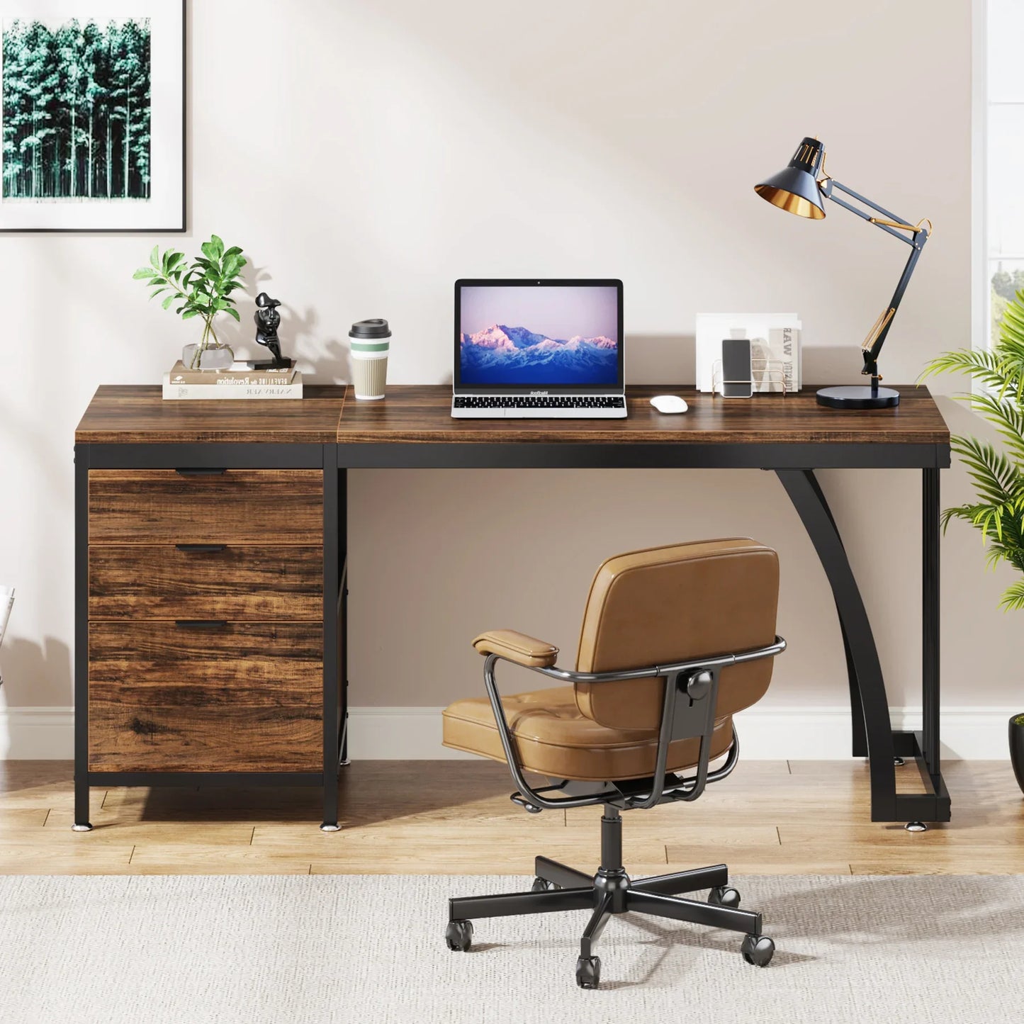 59 Inch Office Desk with Drawers