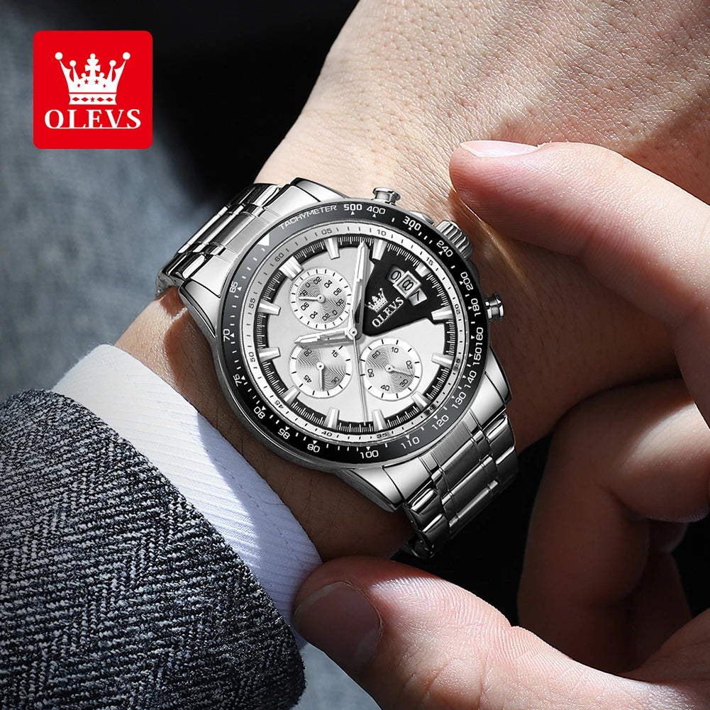 OLEVS Top Brand Men's Watches Casual Fashion Original Wristwatch Chronograph Waterproof Stainless Steel Luminous Date 2023 New