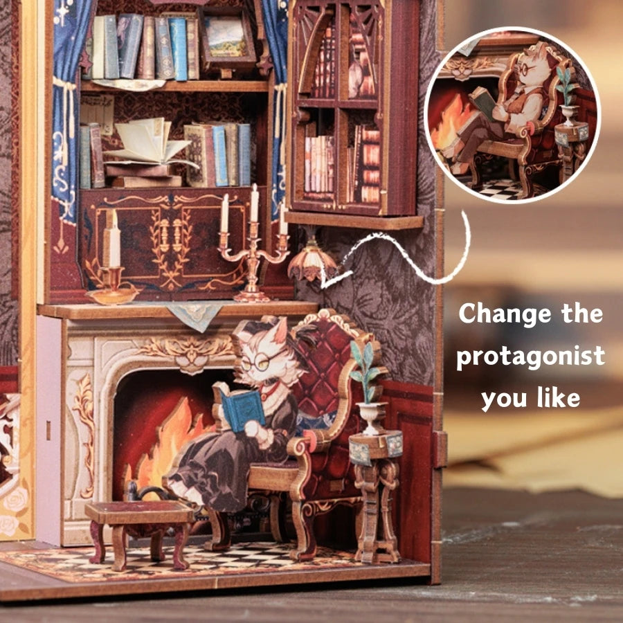 CUTEBEE Bookstore Book Nook with Light DIY Miniature Wooden Dollhouse for Decor Gift Bookshelf Insert Kit 3D Puzzle