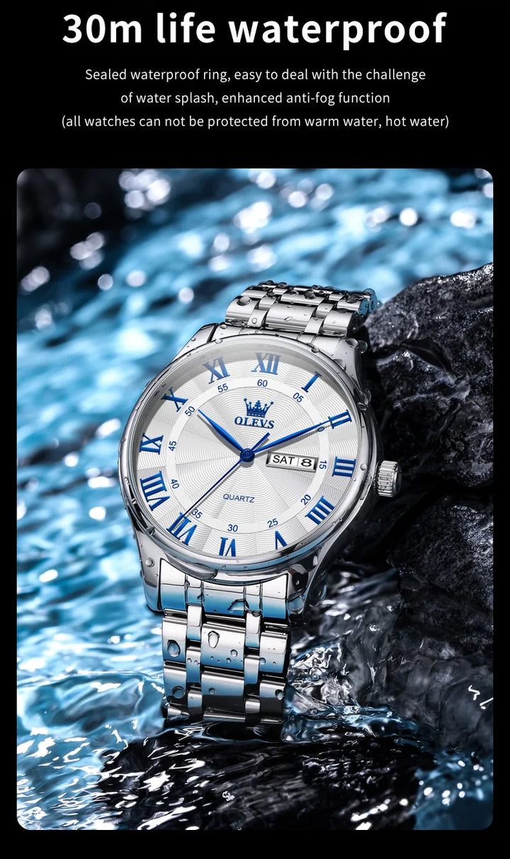 OLEVS 3663 Mens Watch Classic Original Brand Quartz Watch Waterproof  Luminous Watches For Men Dual Calendar Display Gifts Box