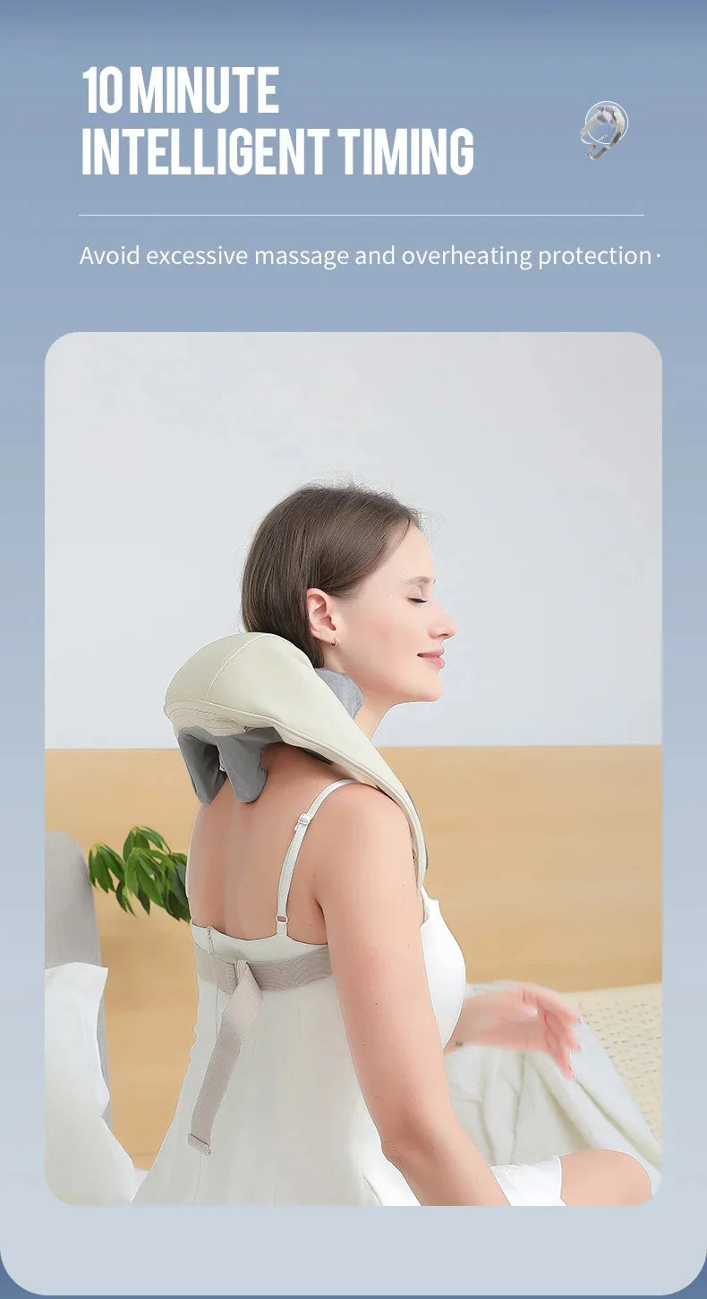 Neck and Shoulder Massage Shawl Heating Kneading 6D Massage Head Deep Massage and Muscle Relaxation Adjustable Wearable Massager