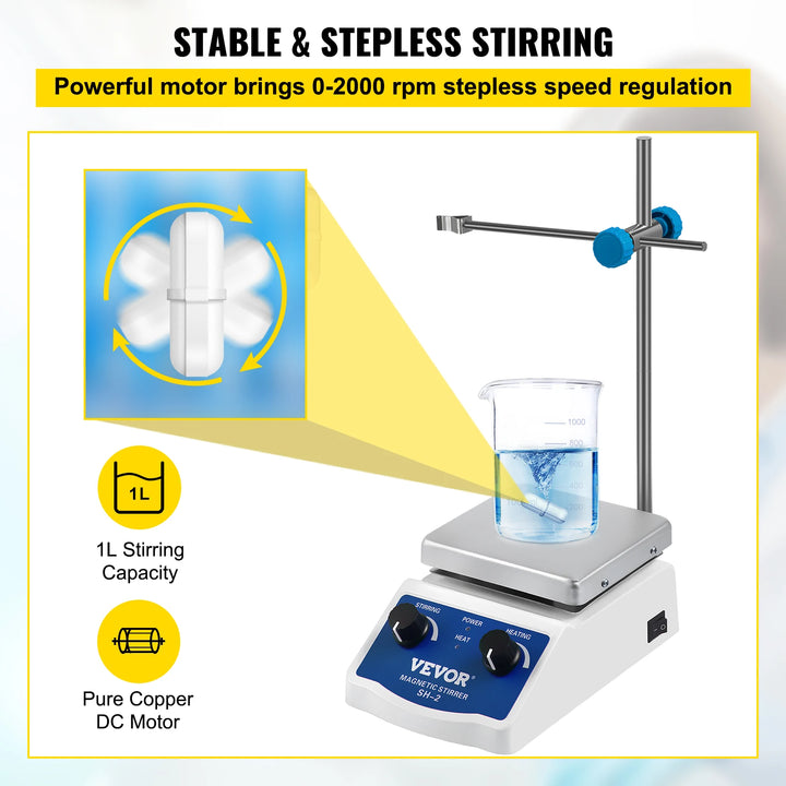VEVOR 1000ML Electric Magnetic Stirrer Hot Plate Vortex Mixer Shaker With Stir Bar Medical Bioloicgal Chemical Laboratory
