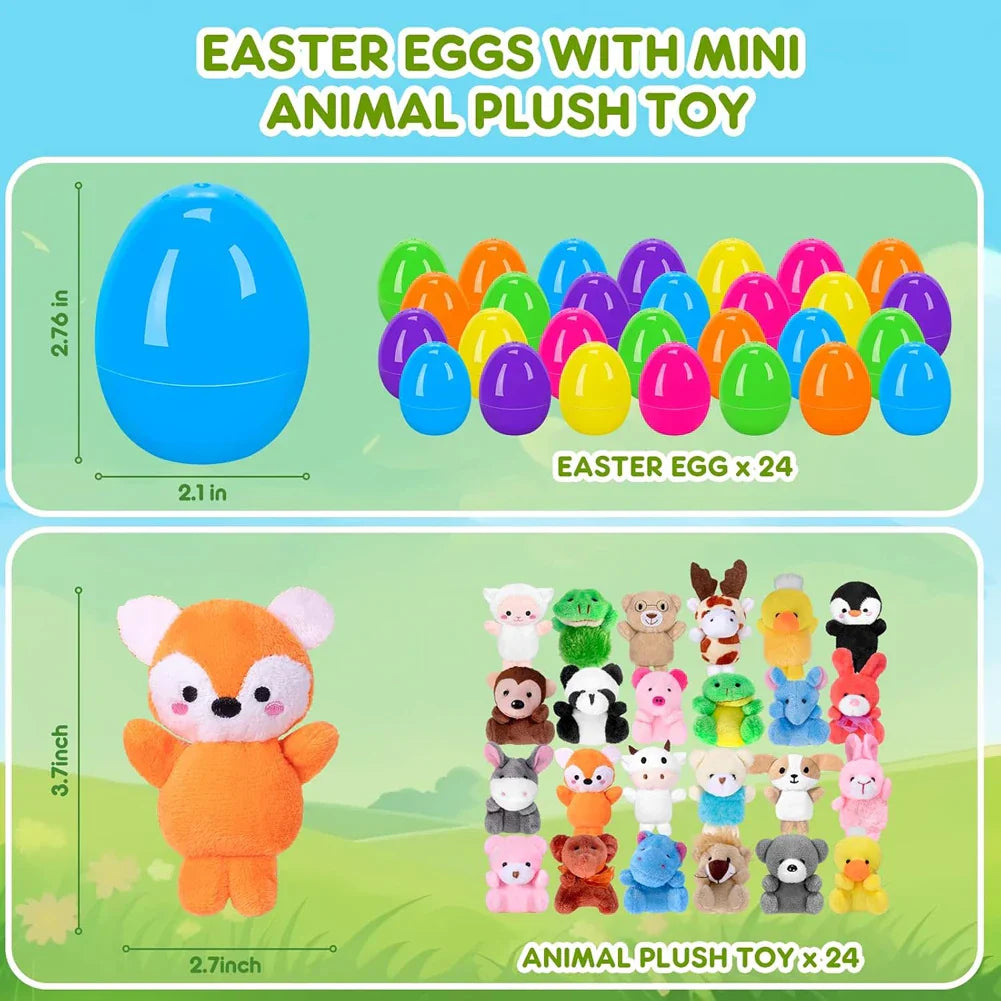 24 Pack Prefilled Easter Eggs Filled with Mini Plush Toy Easter Basket Stuffers for Kids Easter Egg Hunt Game and Party Favors