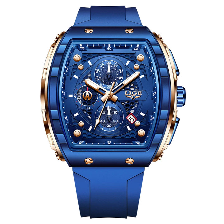LIGE Outdoor Square Casual Sport Quartz Man Watch Top Brand Luxury Watches Fashion 50M Waterproof Auto Date Silicone Chronograph